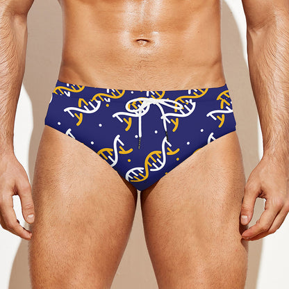 White And Yellow DNA Pattern Print Men's Swim Briefs