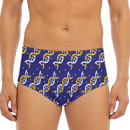 White And Yellow DNA Pattern Print Men's Triangle Swim Briefs