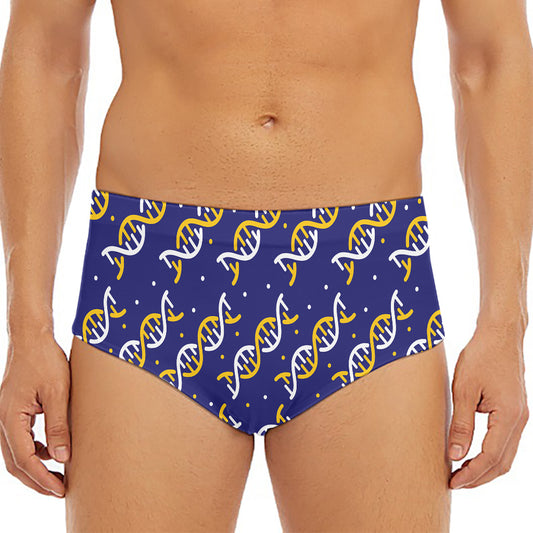 White And Yellow DNA Pattern Print Men's Triangle Swim Briefs