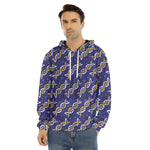 White And Yellow DNA Pattern Print Men's Velvet Pullover Hoodie