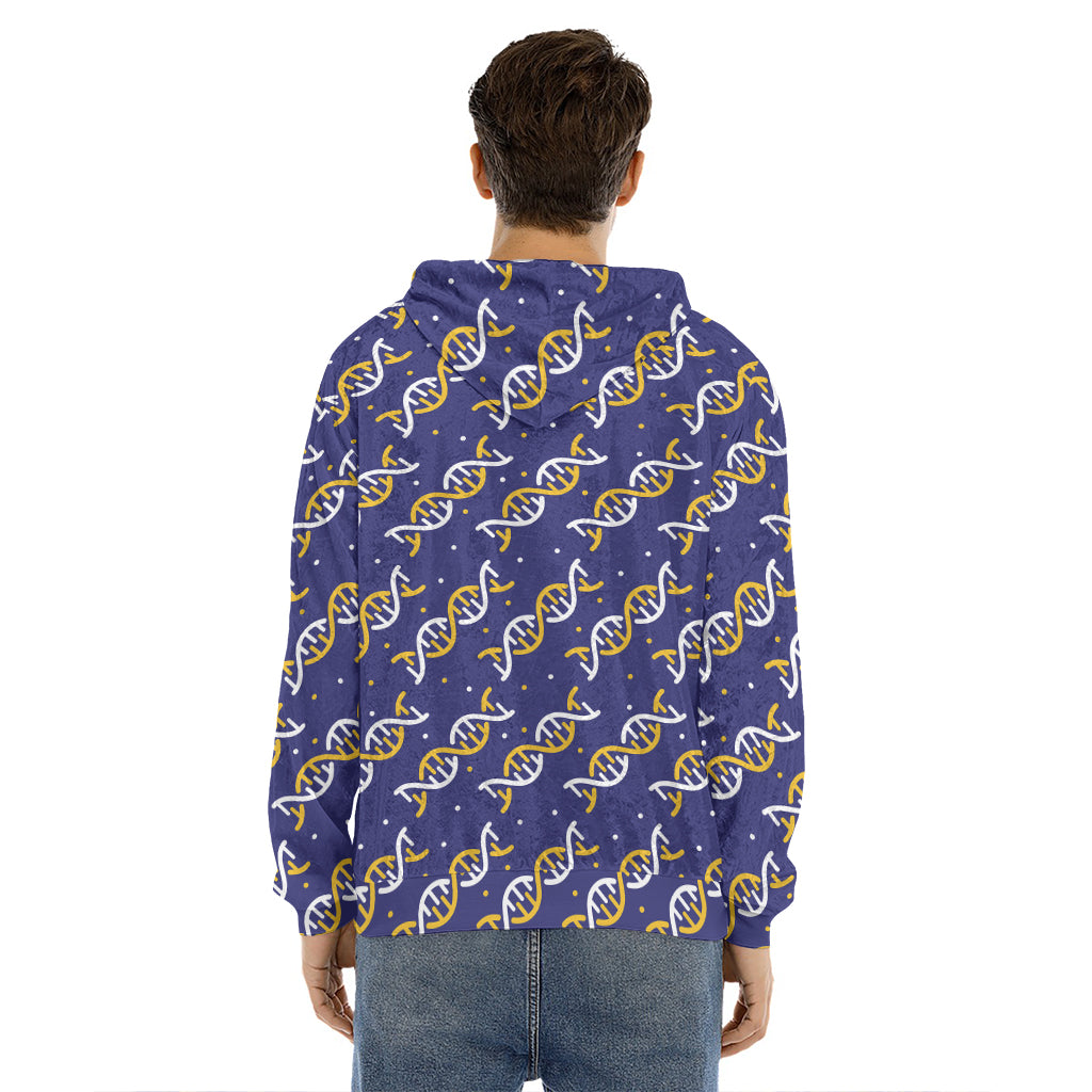 White And Yellow DNA Pattern Print Men's Velvet Pullover Hoodie
