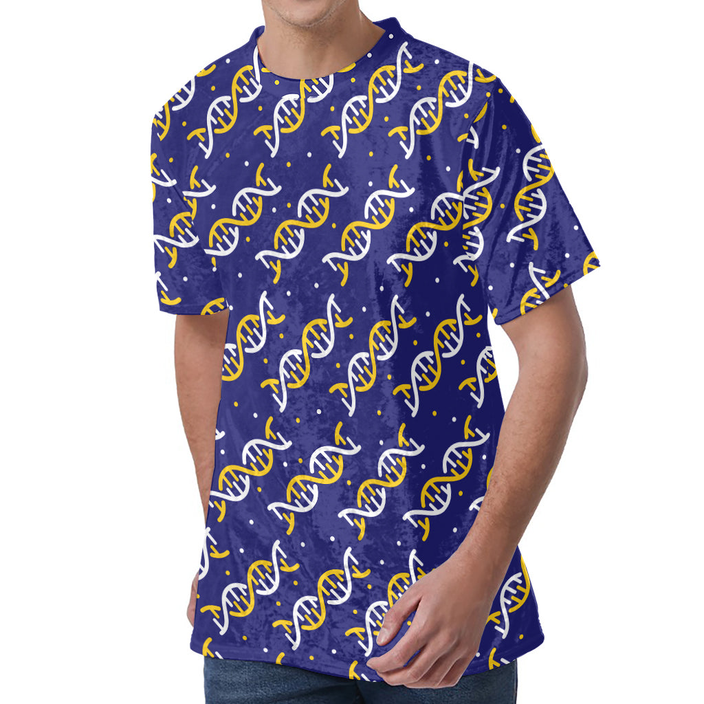 White And Yellow DNA Pattern Print Men's Velvet T-Shirt