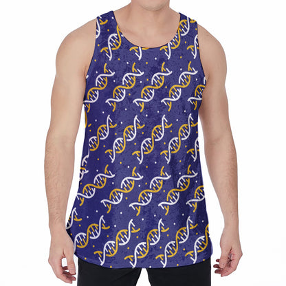 White And Yellow DNA Pattern Print Men's Velvet Tank Top