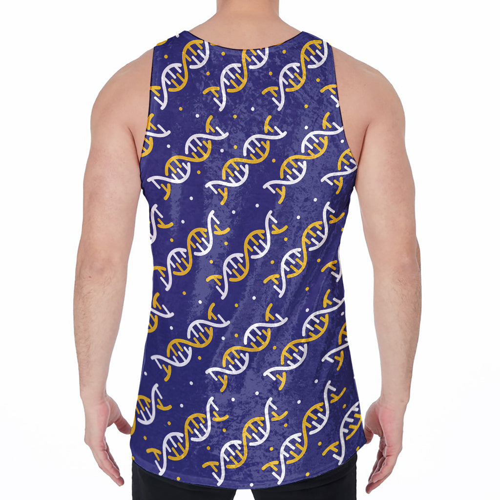 White And Yellow DNA Pattern Print Men's Velvet Tank Top