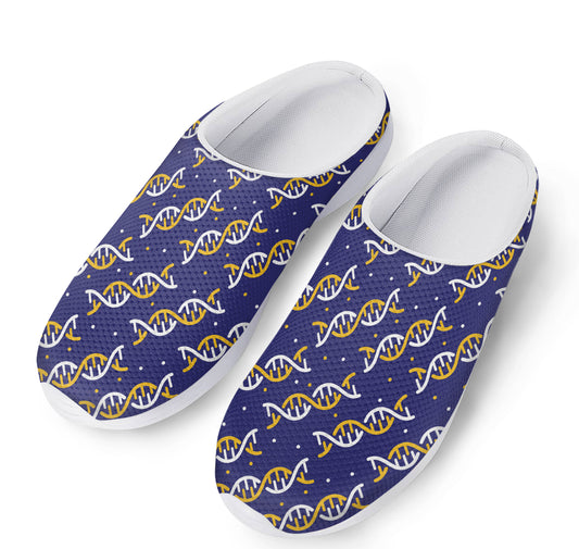 White And Yellow DNA Pattern Print Mesh Casual Shoes