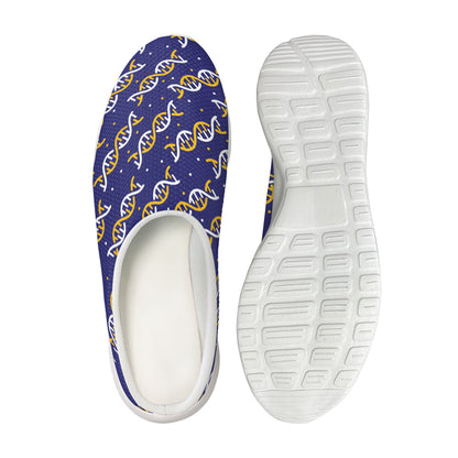 White And Yellow DNA Pattern Print Mesh Casual Shoes