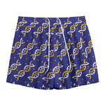 White And Yellow DNA Pattern Print Mesh Shorts