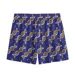 White And Yellow DNA Pattern Print Mesh Shorts