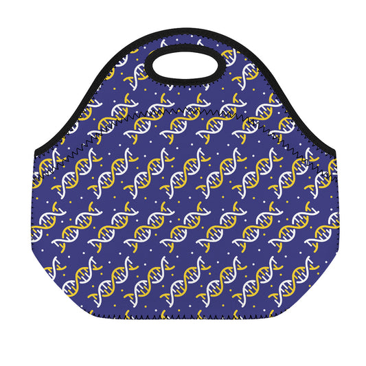 White And Yellow DNA Pattern Print Neoprene Lunch Bag