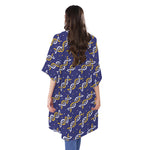 White And Yellow DNA Pattern Print Open Front Beach Cover Up