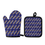 White And Yellow DNA Pattern Print Oven Mitt And Pot Holder Set