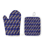 White And Yellow DNA Pattern Print Oven Mitt And Pot Holder Set
