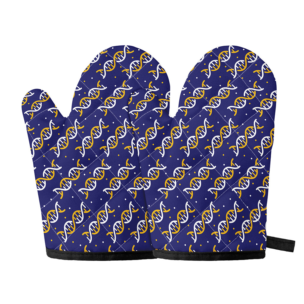 White And Yellow DNA Pattern Print Oven Mitts