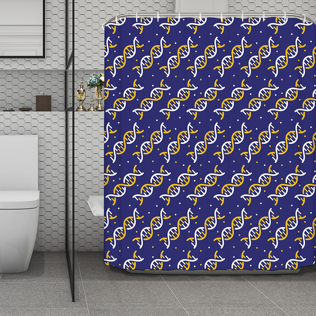 White And Yellow DNA Pattern Print Polyester Shower Curtain