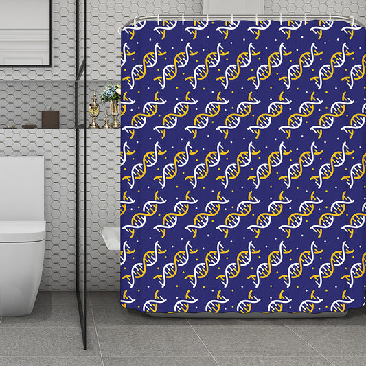White And Yellow DNA Pattern Print Polyester Shower Curtain