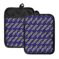 White And Yellow DNA Pattern Print Pot Holders With Pocket