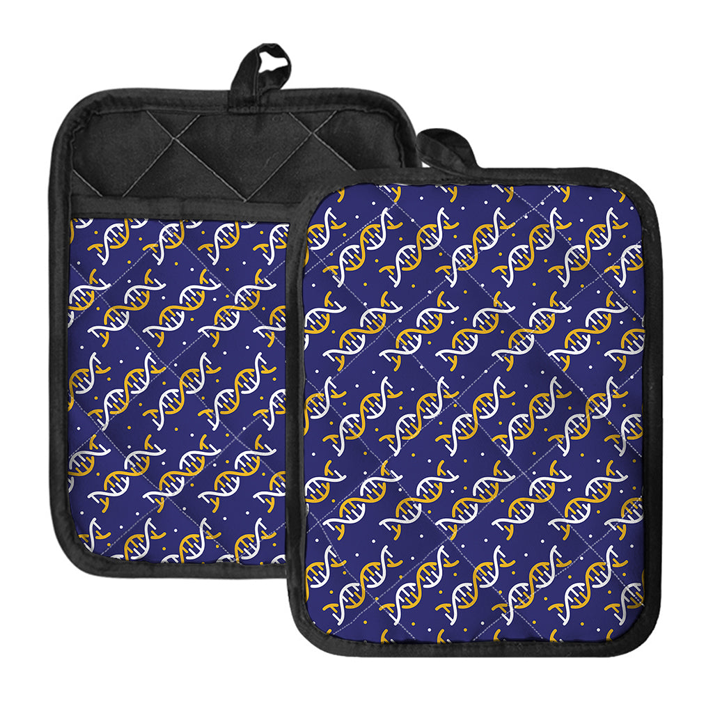 White And Yellow DNA Pattern Print Pot Holders With Pocket