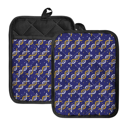 White And Yellow DNA Pattern Print Pot Holders With Pocket