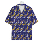 White And Yellow DNA Pattern Print Rayon Hawaiian Shirt