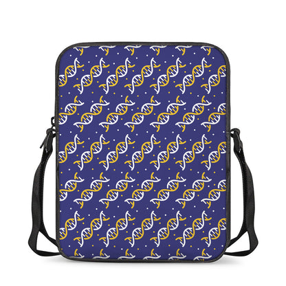 White And Yellow DNA Pattern Print Rectangular Crossbody Bag