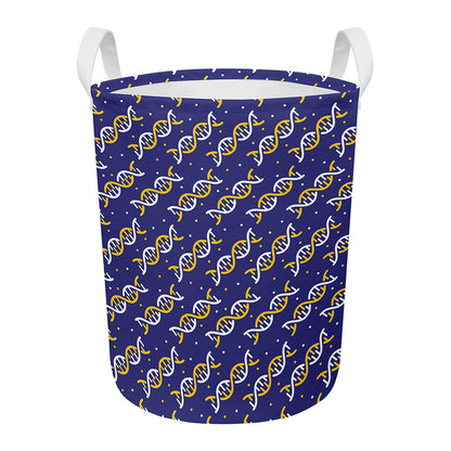 White And Yellow DNA Pattern Print Round Laundry Basket