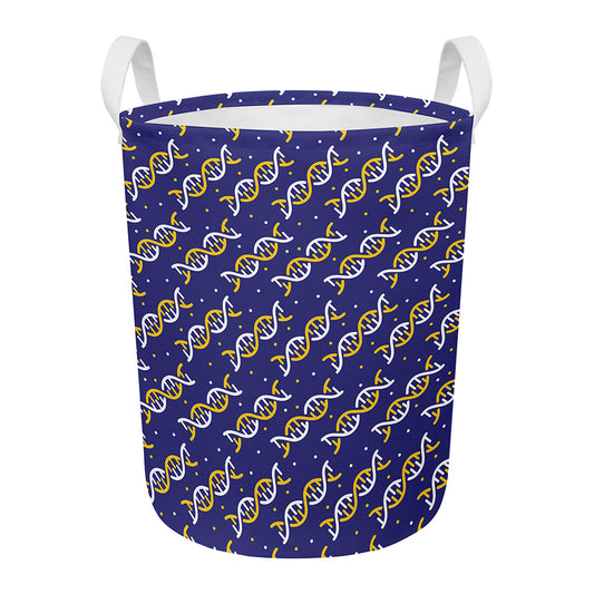 White And Yellow DNA Pattern Print Round Laundry Basket