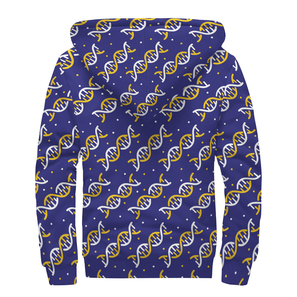 White And Yellow DNA Pattern Print Sherpa Lined Zip Up Hoodie