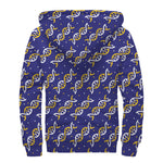 White And Yellow DNA Pattern Print Sherpa Lined Zip Up Hoodie