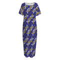 White And Yellow DNA Pattern Print Short Sleeve Long Nightdress
