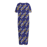 White And Yellow DNA Pattern Print Short Sleeve Long Nightdress