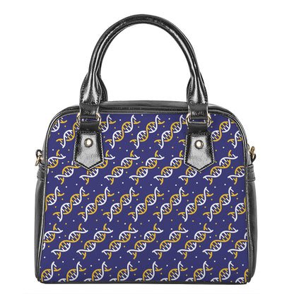 White And Yellow DNA Pattern Print Shoulder Handbag