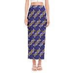 White And Yellow DNA Pattern Print Side Slit Maxi Skirt