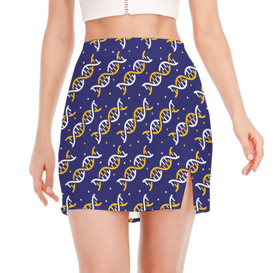White And Yellow DNA Pattern Print Side Slit Mini Skirt