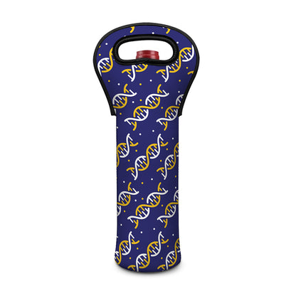 White And Yellow DNA Pattern Print Single Neoprene Wine Tote