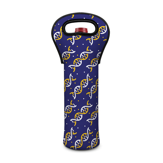 White And Yellow DNA Pattern Print Single Neoprene Wine Tote