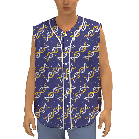 White And Yellow DNA Pattern Print Sleeveless Baseball Jersey