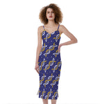 White And Yellow DNA Pattern Print Slim Fit Midi Cami Dress