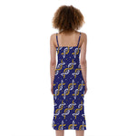 White And Yellow DNA Pattern Print Slim Fit Midi Cami Dress