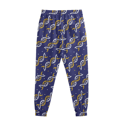 White And Yellow DNA Pattern Print Sweatpants