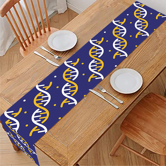 White And Yellow DNA Pattern Print Table Runner