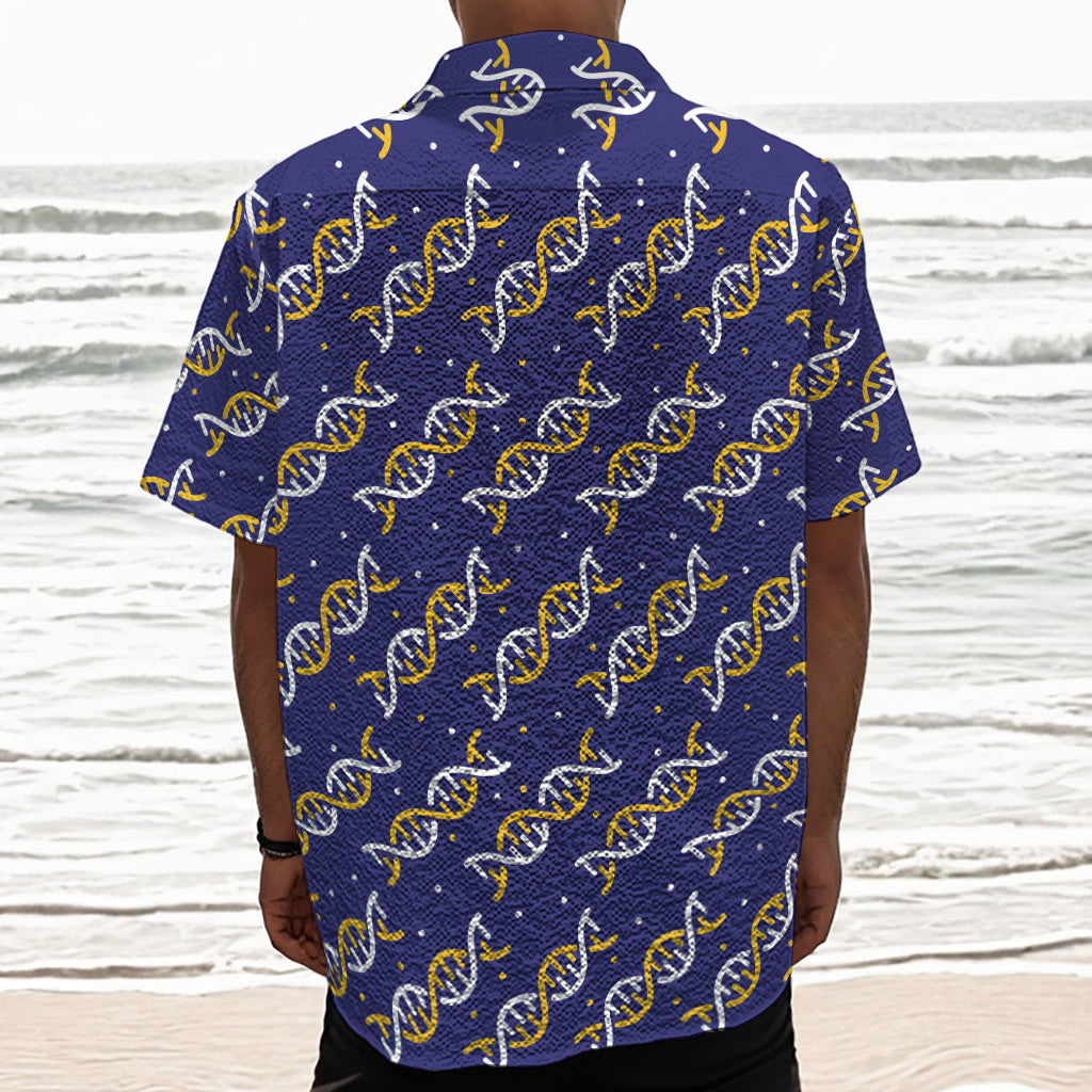 White And Yellow DNA Pattern Print Textured Short Sleeve Shirt