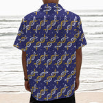 White And Yellow DNA Pattern Print Textured Short Sleeve Shirt