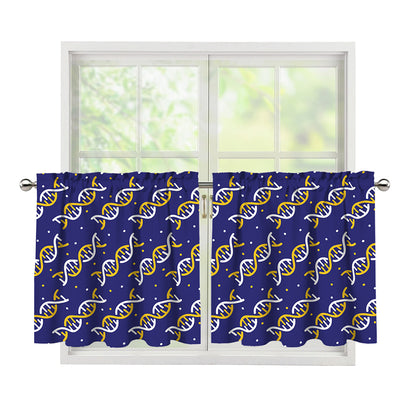 White And Yellow DNA Pattern Print Tier Curtains