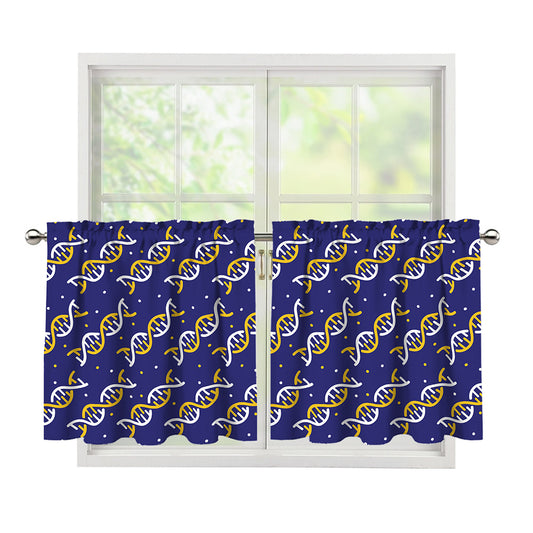 White And Yellow DNA Pattern Print Tier Curtains