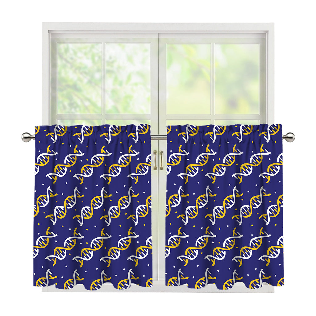 White And Yellow DNA Pattern Print Tier Curtains