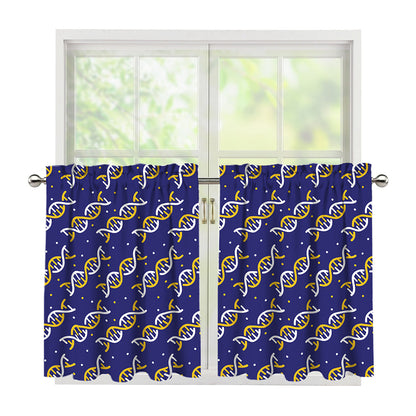 White And Yellow DNA Pattern Print Tier Curtains
