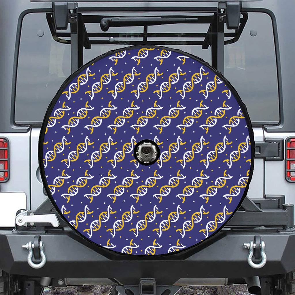 White And Yellow DNA Pattern Print Tire Cover With Camera Hole