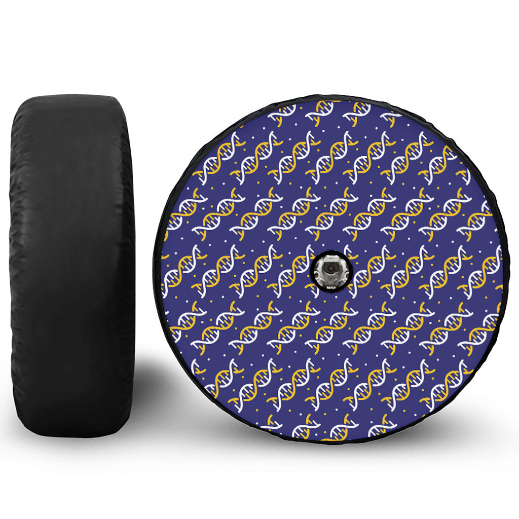 White And Yellow DNA Pattern Print Tire Cover With Camera Hole
