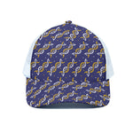 White And Yellow DNA Pattern Print White Mesh Trucker Cap