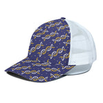 White And Yellow DNA Pattern Print White Mesh Trucker Cap